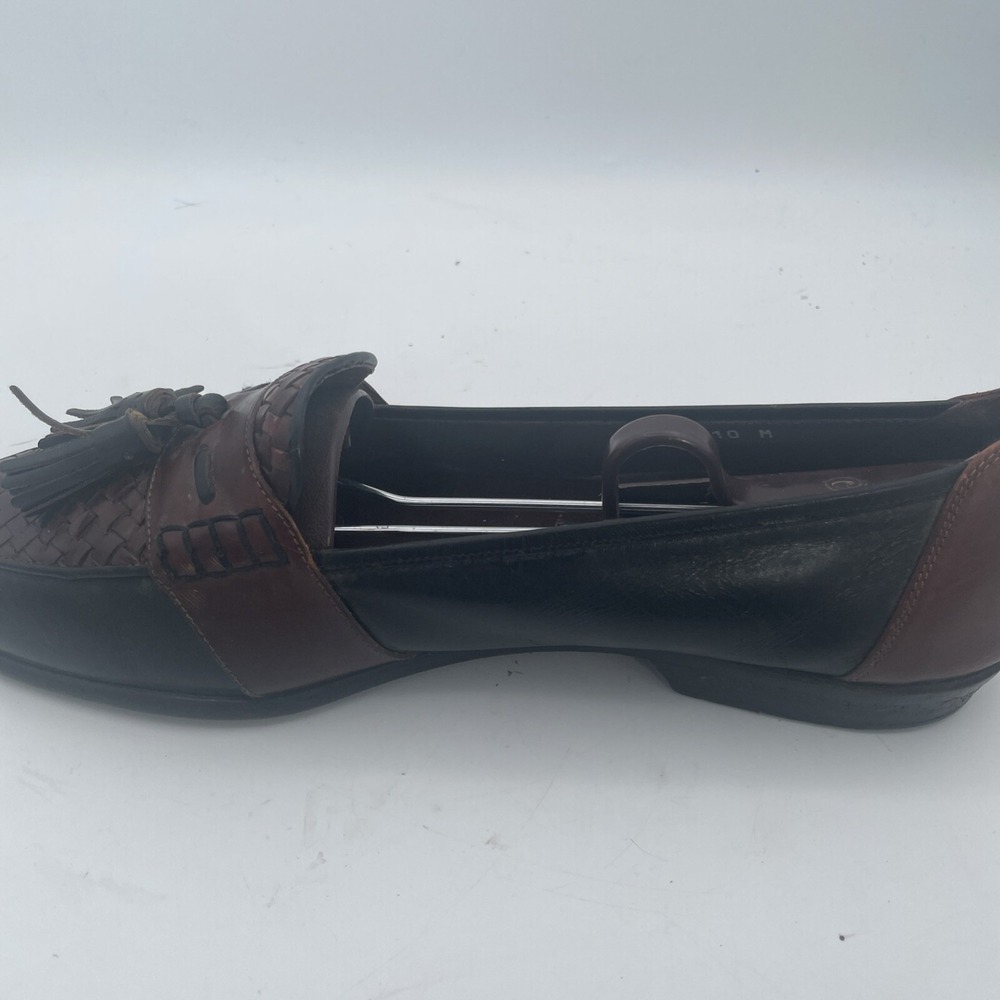 Bragano Mens Shoes Size 10M Black Brown Leather Full‎ Strap Woven Tassel Loafers - Picture 10 of 16